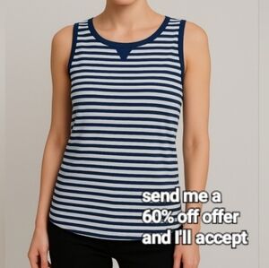 Ellen Tracy Nautical Stripe Tank Top Navy White Medium